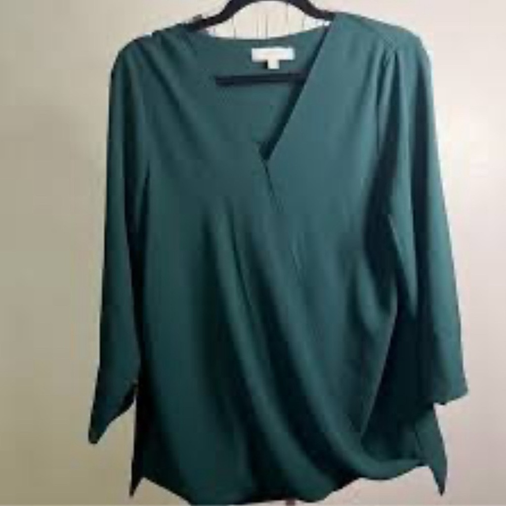 New Directions Green V Neck Blouse